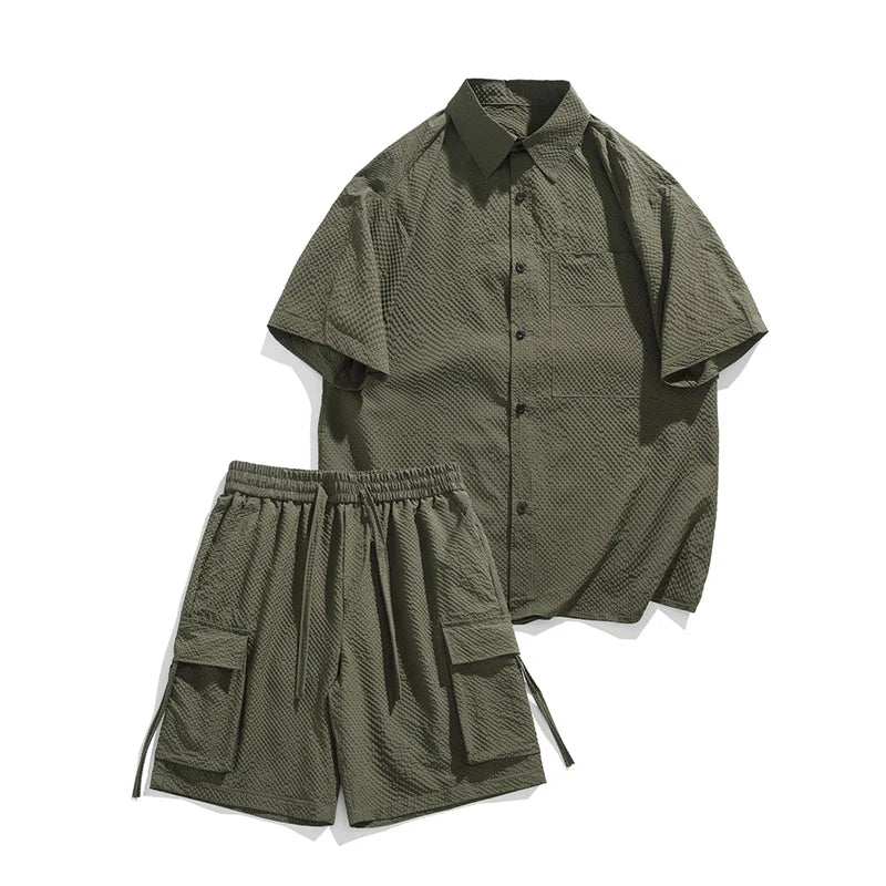 groene cargoshort set met overhemd korte mouwen

