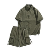 groene cargoshort set met overhemd korte mouwen
