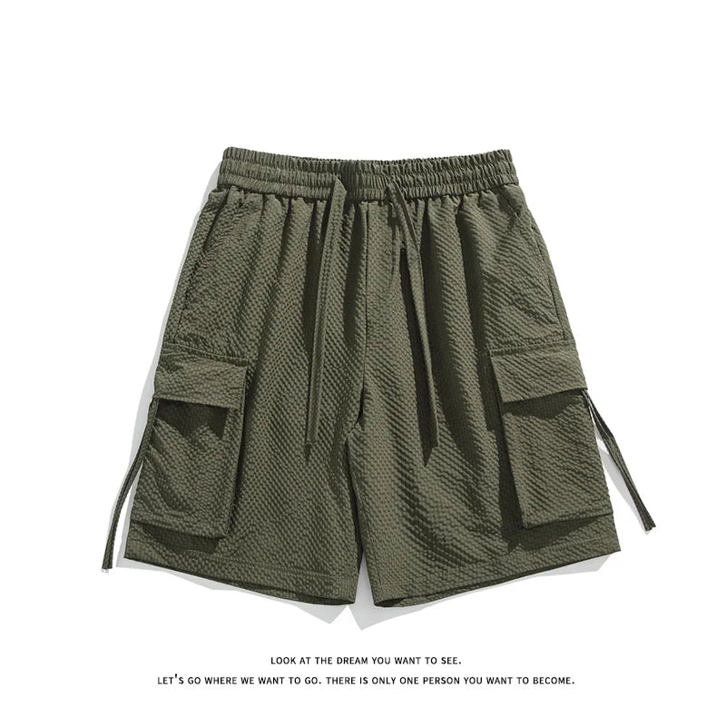 groene cargoshort met zakken en trekkoord
