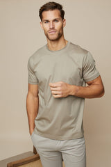 Taupe  katoenen T-shirt met ronde hals