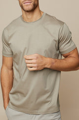 Taupe  katoenen T-shirt met ronde hals