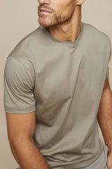 Taupe  katoenen T-shirt met ronde hals