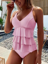Lichtroze tankini met laagjes – corrigerende pasvorm en zachte stretchstof