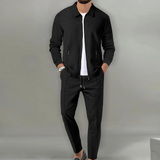 Zwart tweedelige set met ritssluiting en broek met elastische tailleband
