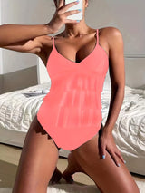 Koraalroze tankini met diepe V-hals en gelaagde top – comfortabele pasvorm
