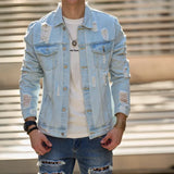 Destroyed denim jacket heren streetwear stijl

