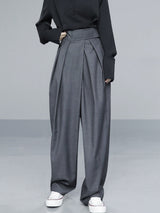 Donkergrijze Maren broek met hoge taille en velcro

