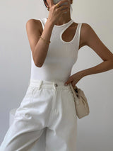 Elena semi-sheer cutout tanktop close-up
