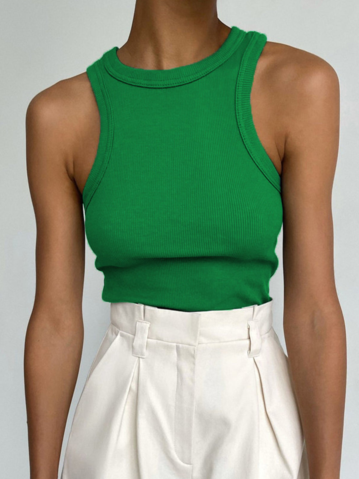 Groene ribgebreide cropped tanktop
