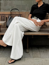 Effen woven wide leg broek vrouw
