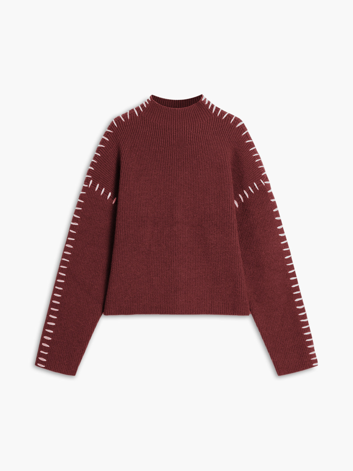 Bordeauxrode gebreide sweater met mock halslijn
