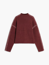 Bordeauxrode gebreide sweater met mock halslijn
