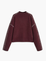 Dieprode sweater met decoratieve stiksels
