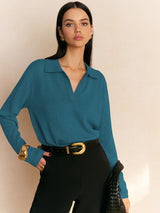 Blauwe trui met kraag voor casual en zakelijke look
