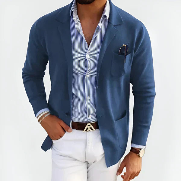 casual herenblazer met luxe afwerking
