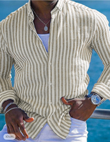 Capri Striped casual herenoverhemd geel gestreept luchtig
