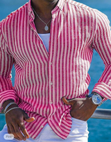Capri Striped casual herenoverhemd roze gestreept luchtig
