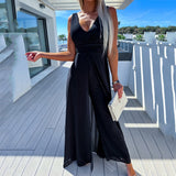 Elegante dames jumpsuit met sleep zwart gala

