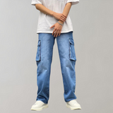 denim cargo broek met cargozakken en loose fit
