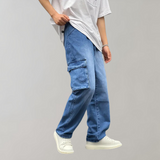 denim cargo broek met cargozakken en loose fit
