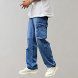 denim cargo broek met cargozakken en loose fit
