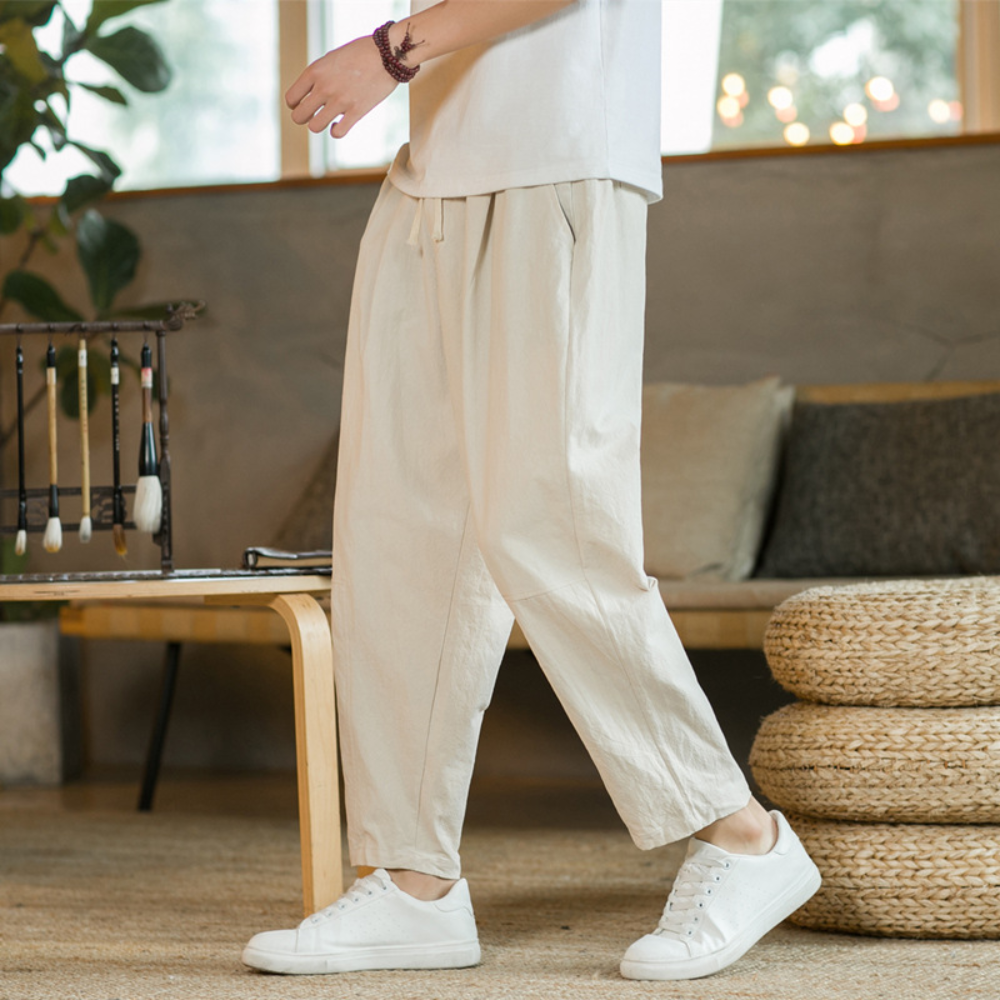 beige comfortabele broek voor heren met trekkoord
