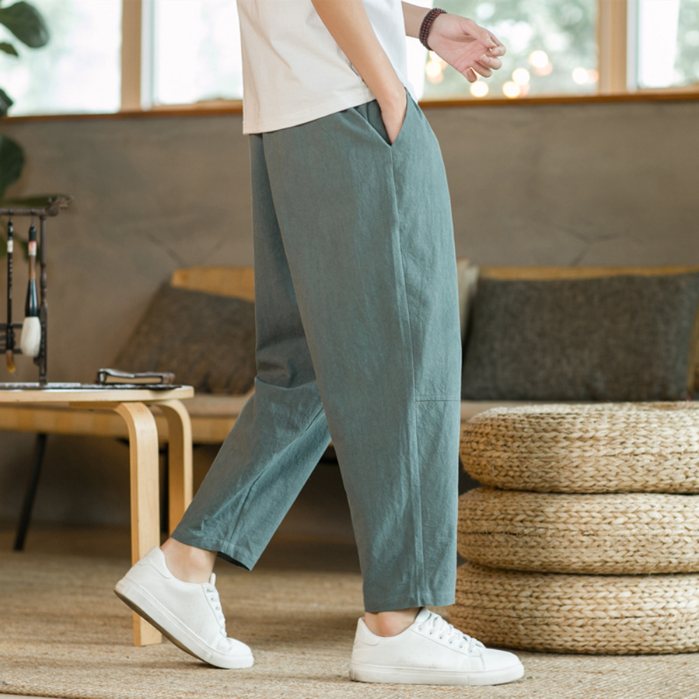 lichte heren lounge broek met elastische tailleband
