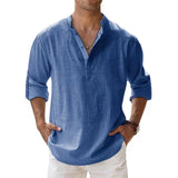 tyler heritage henley shirt blauw met lange mouwen voor heren
