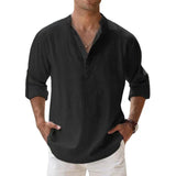 tyler heritage henley shirt zwart linnen katoen casual fit
