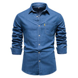 Aiden chambray overhemd donkerblauw met klassieke kraag,