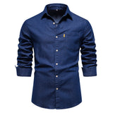 Aiden chambray overhemd donkerblauw met klassieke kraag,
