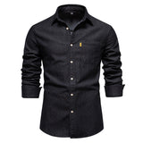Aiden chambray overhemd zwart met lange mouwen,