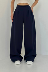 Donkerblauwe wide-leg broek dames


