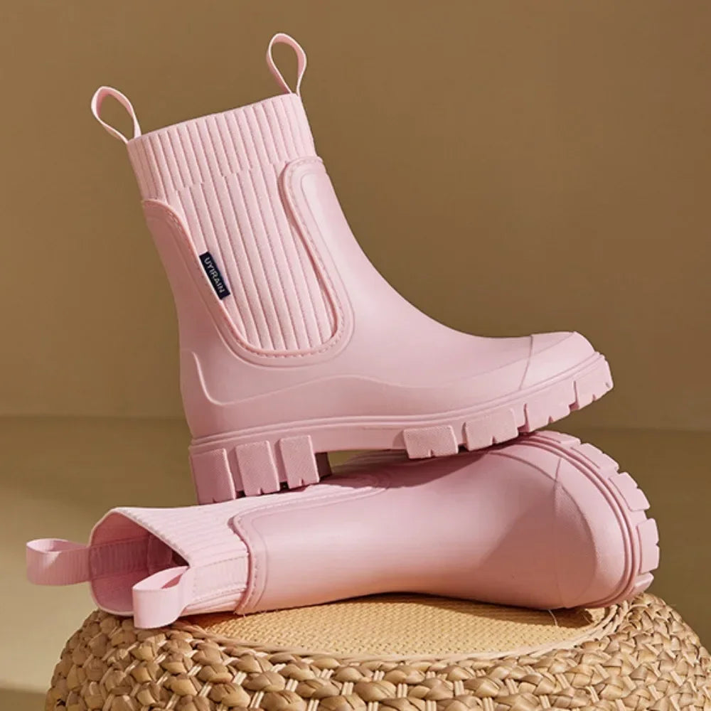 Roze chelsea boots met elastische zijkant en robuuste zool voor dames