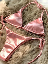 Lana | Metallic Satin Halter Bikini Set