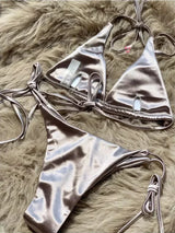 Lana | Metallic Satin Halter Bikini Set