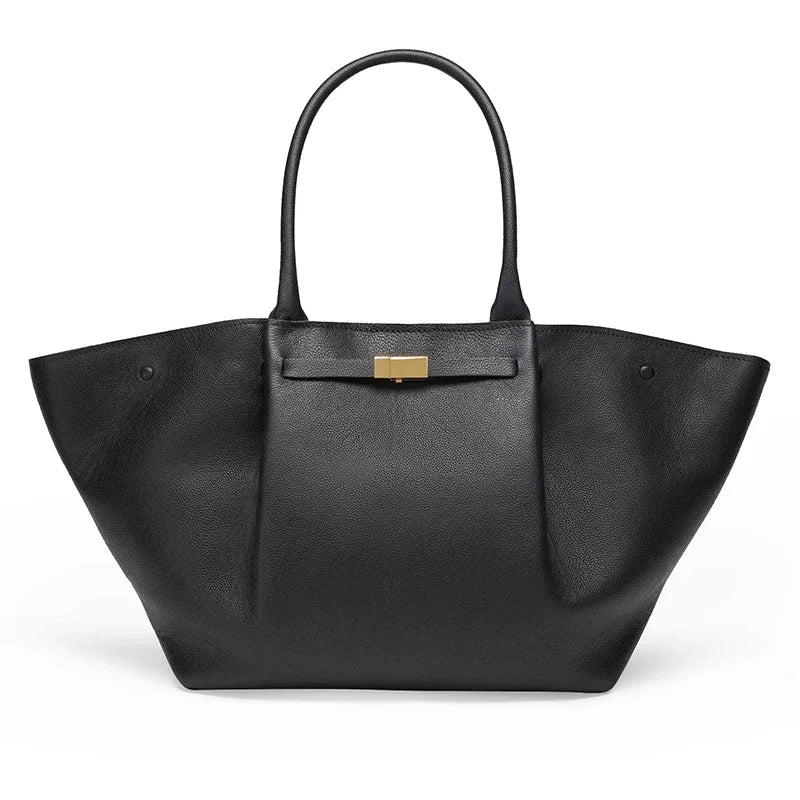 Aurora Luxe Shoulderbag in zwart leer met gouden slotdetail