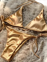 Lana | Metallic Satin Halter Bikini Set