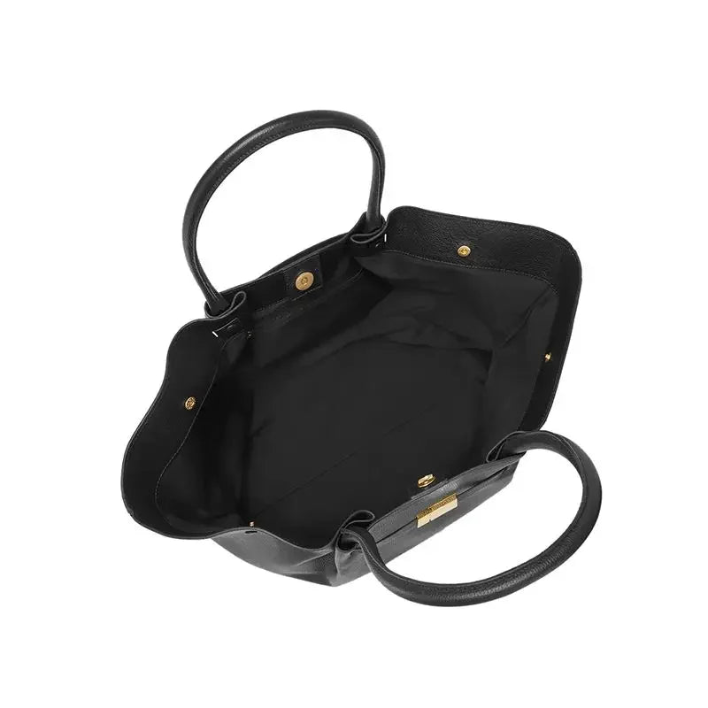 Aurora Luxe Shoulderbag in zwart leer met gouden slotdetail