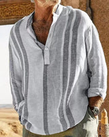 mateo linen gestreept heren overhemd grijs casual look
