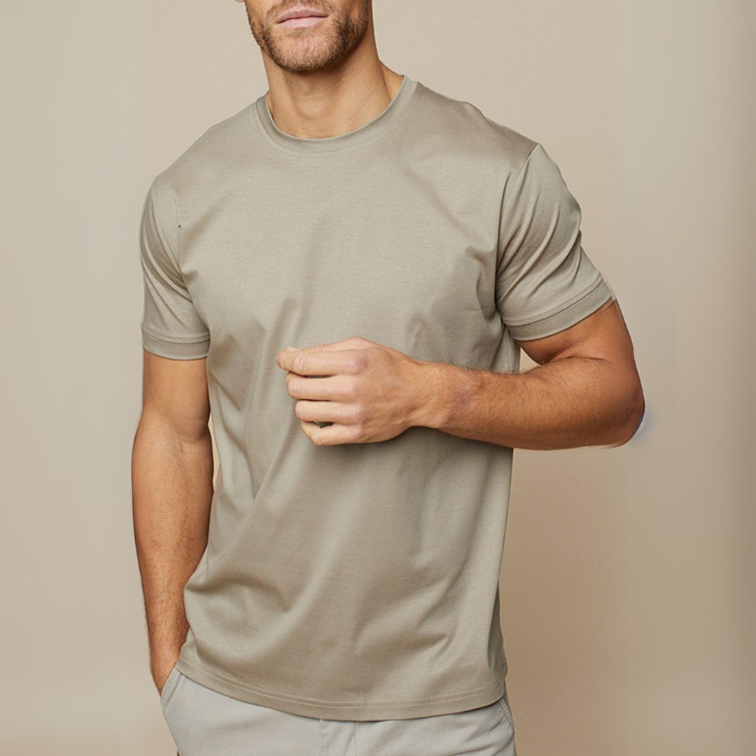 Taupe  katoenen T-shirt met ronde hals