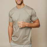 Taupe  katoenen T-shirt met ronde hals