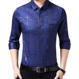 Marineblauw slim-fit overhemd met subtiel grafisch patroon








