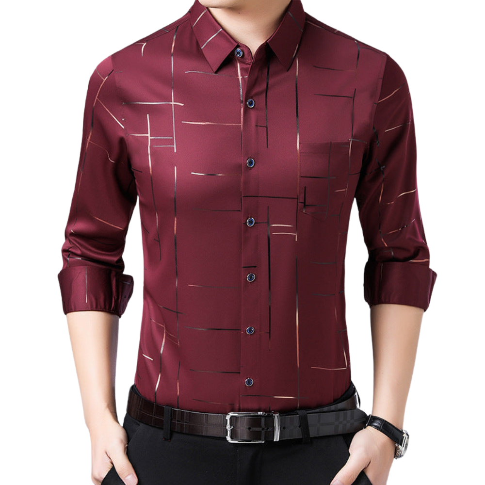 Rood slim-fit overhemd met subtiel grafisch patroon

