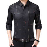 Zwart slim-fit overhemd met subtiel grafisch patroon

