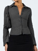 vespera pinstripe blouse pearl white rugaanzicht