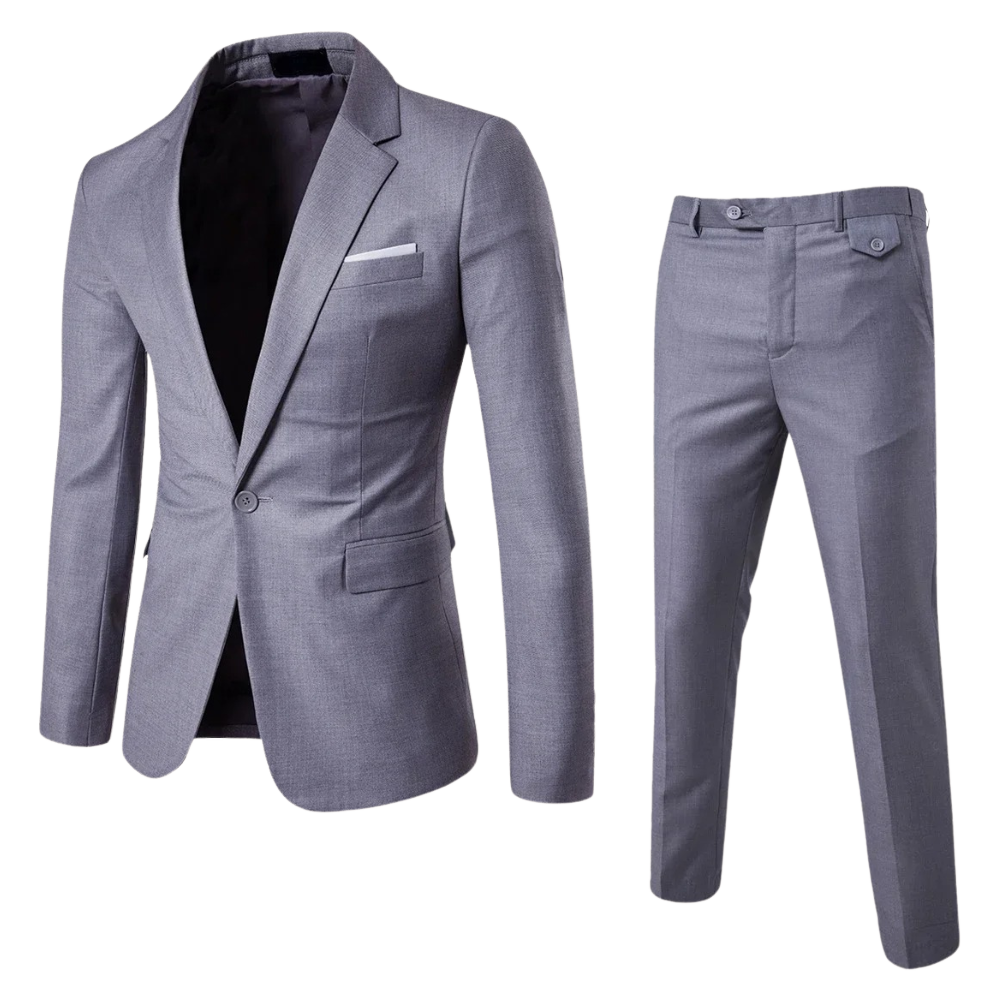 Grijs herenpak met getailleerde pasvorm en modern design
