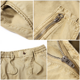khaki cargo jogger met elastische tailleband en boorden aan de enkels.
