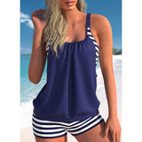 Marineblauwe tankini met streep short – sportieve en comfortabele zwemset