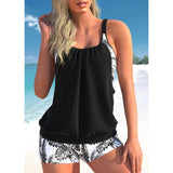 Zwarte tankini set met witte bladeren print – stijlvolle en flatterende pasvorm